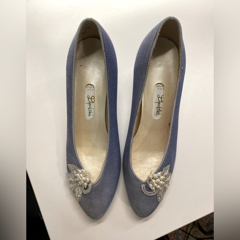 Bruno Magli Blue Heels with Pearl Accent